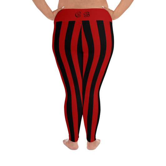 Cina Bunz Red Black Stripe Plus Size Leggings
