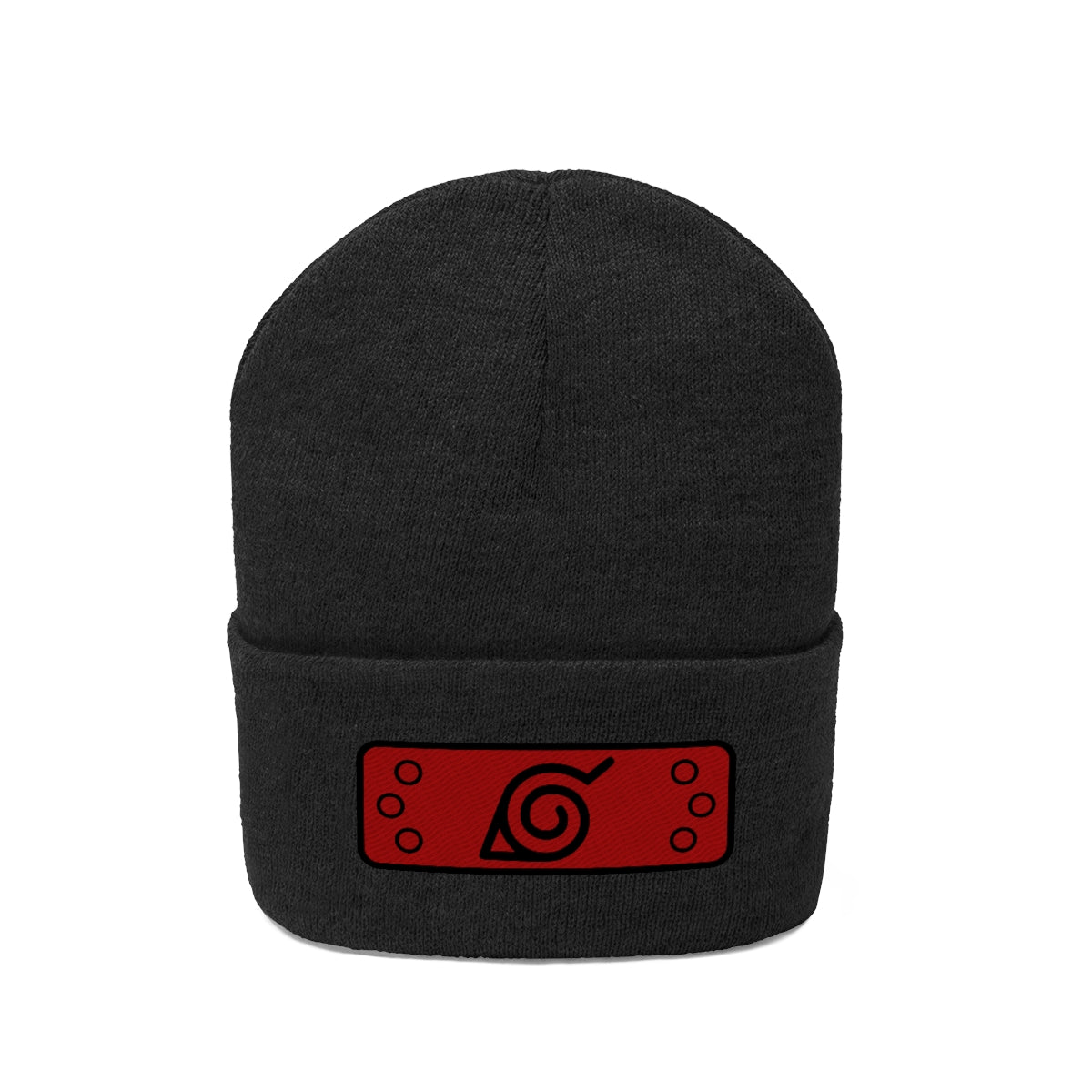 Hidden Leaf Knit Beanie 2 (Black Red)