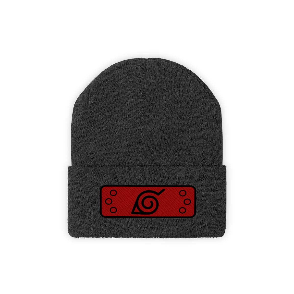 Hidden Leaf Knit Beanie 2 (Black Red)