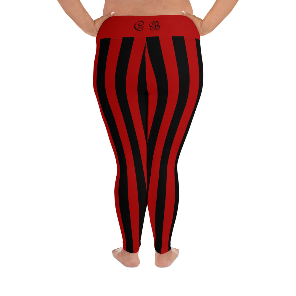 Cina Bunz Red Black Stripe Plus Size Leggings