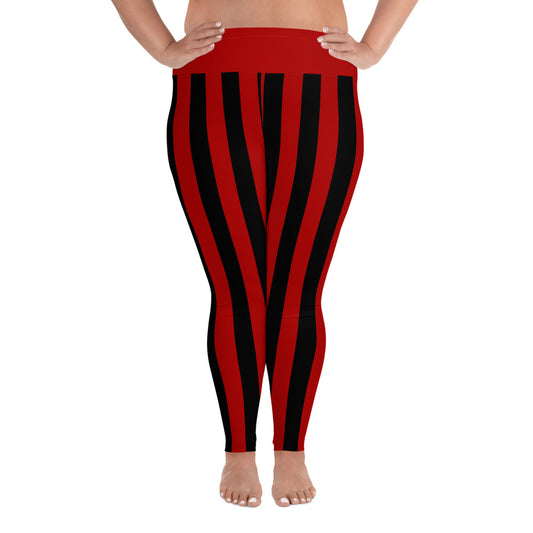 Cina Bunz Red Black Stripe Plus Size Leggings