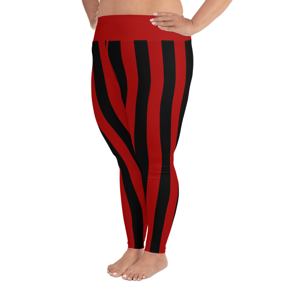 Cina Bunz Red Black Stripe Plus Size Leggings