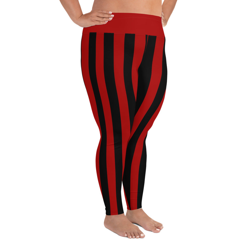 Cina Bunz Red Black Stripe Plus Size Leggings