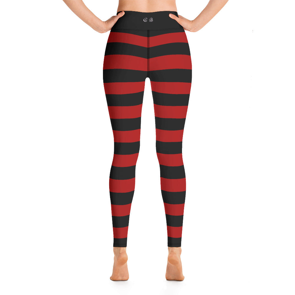 Red Black Stripe Yoga Leggings