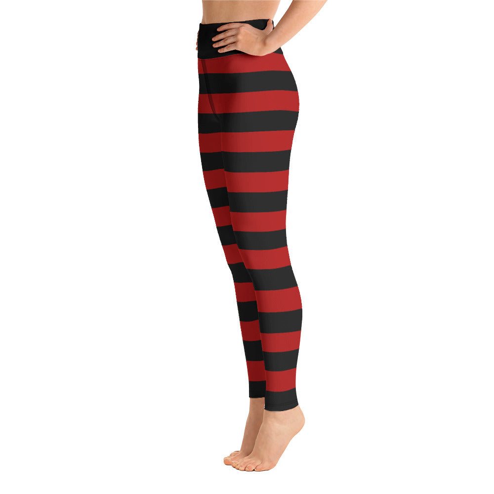 Red Black Stripe Yoga Leggings