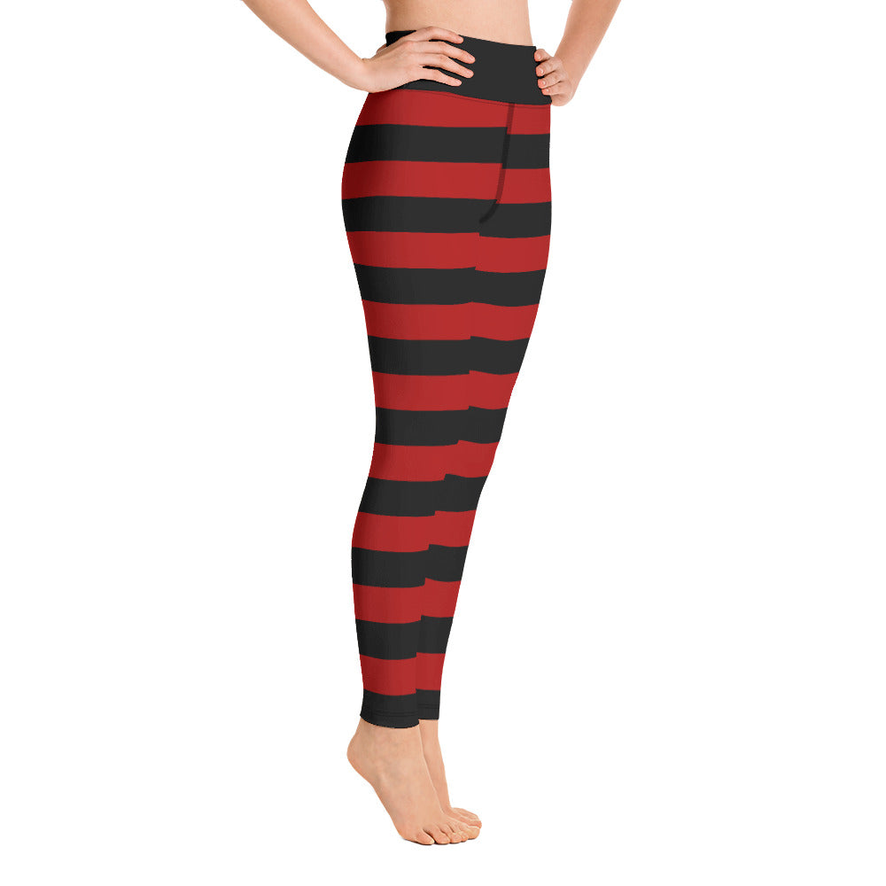 Red Black Stripe Yoga Leggings